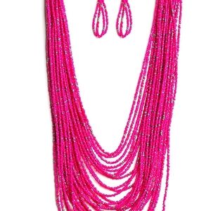 Paparazzi Vibrant Pink Beaded Necklace Set